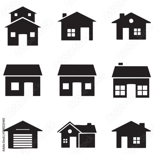 Vector icon set of various house, home, and real estate building designs for architecture and property illustration