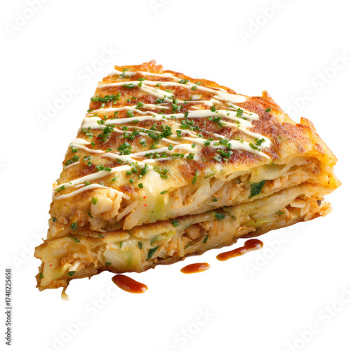 Kimchi pancake slice, white isolated background