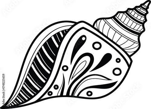 Vector art of decorative seashell with intricate patterns