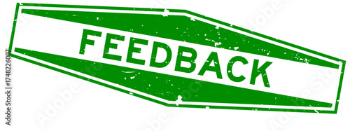 Grunge green feedback word hexagon rubber seal stamp on white background