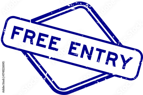 Grunge blue free entry word rubber seal stamp on white background