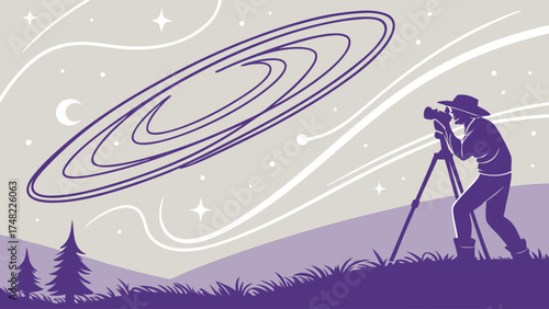 Astronomer Observing Celestial Object in Night Sky.