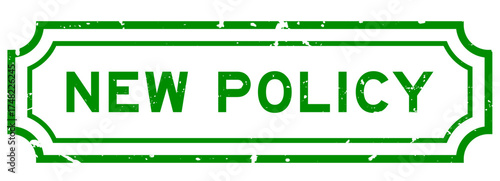 Grunge green new policy word rubber seal stamp on white background