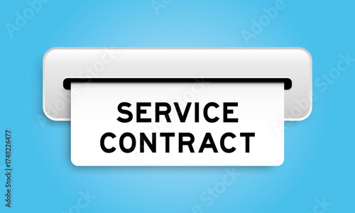 White coupon banner with word service contract from machine on blue color background