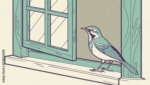 Bird by a window vector illustration.