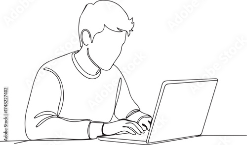 Man working on laptop isolated on white background