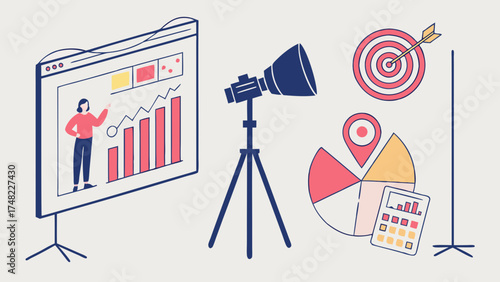 Business Strategy Presentation Target Audience Planning and Analytics Illustration.