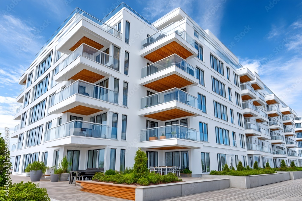 Fototapeta premium Modern luxury apartment building with beautiful balconies