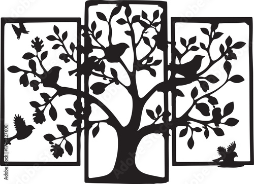 Elegant Tree with Birds Silhouette Collection