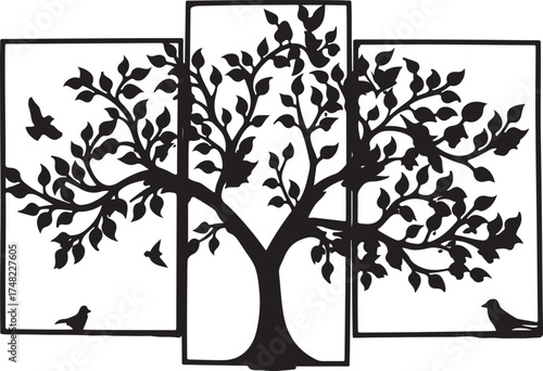 Elegant Tree with Birds Silhouette Collection