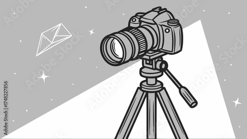 Camera on Tripod Illustration.