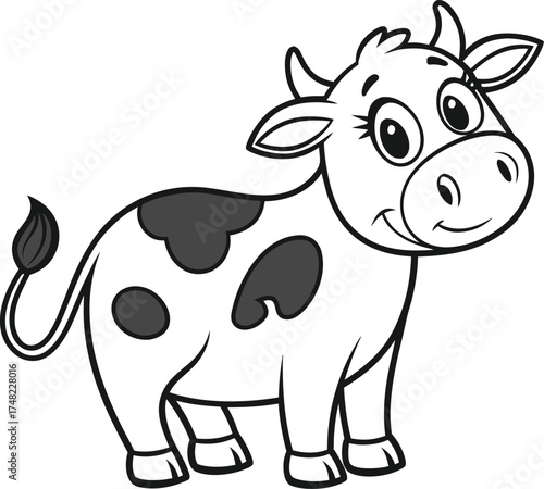 Vector art of cute cartoon cow coloring page