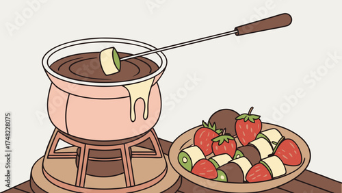 Chocolate Fondue Delight Artistic Vector Illustration of a Delicious Dessert Scene.