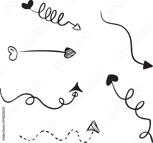 Playful hand-drawn arrow set for creative design projects adding a whimsical directional element now