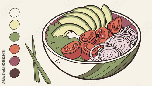 Colorful illustration of a delicious bowl with fresh ingredients.