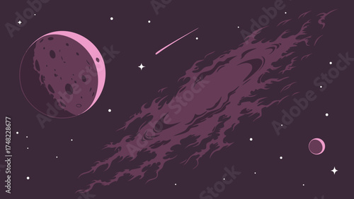 Cosmic illustration of celestial objects planets and space elements.