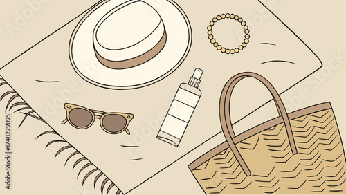A Relaxing Beach Day Essentials Vector Illustration.