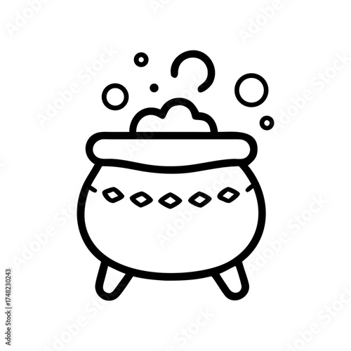 Cartoon illustration of a bubbling cauldron with whimsical steam rising, surrounded by magical ingredients and a mystical atmosphere, perfect for fantasy-themed projects and storytelling