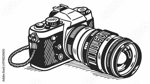 Classic Black and White Camera Illustration.