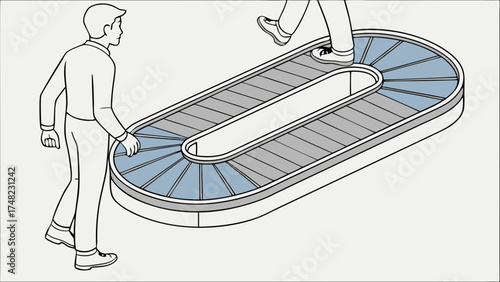 Escalator Illustration People on Moving Walkway Isometric View.