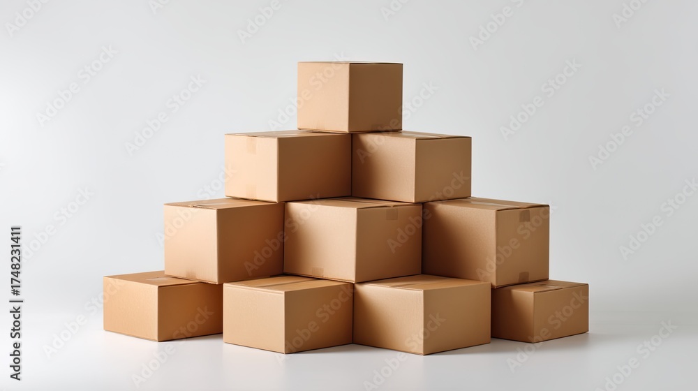 Obraz premium Stack of Brown Cardboard Boxes in Minimalist Design for Packaging and Shipping Purposes