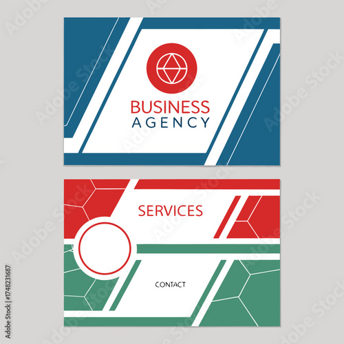 Vector flyer design with geometric abstract shapes for business agency services and contact layout