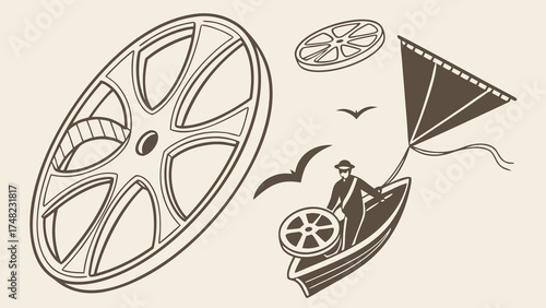 Film reel and nautical illustration.