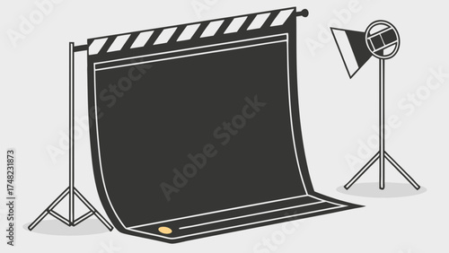 Film studio set background with lighting equipment.