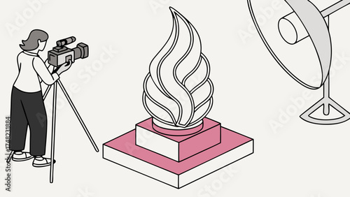 Filming of an abstract sculpture in a studio.