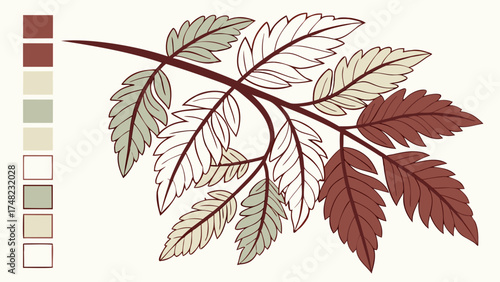 Floral design with autumnal leaves and color palette.