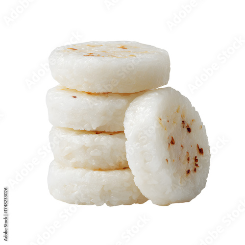 Korean rice cake (tteok) stack, white isolated background