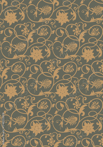 Seamless pattern with abstract ethnic elements, reminiscent of ancient Russian painting, for printing on clothes, textiles, websites, presentations.