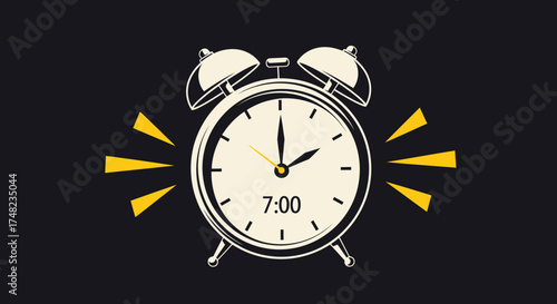 Vintage Alarm Clock Ringing at 7:00 AM | Classic Wake-Up Time Illustration