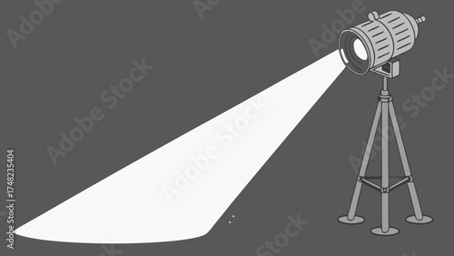 Spotlight Illustration with Light Beam and Tripod Stand.