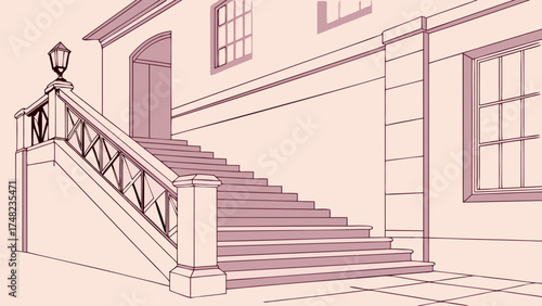 Staircase with railing illustration.