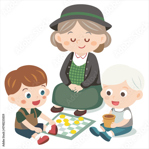 Happy Grandparents and Family Illustration Vector