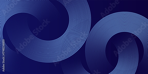 Abstract blue glowing geometric lines on dark blue background. Modern shiny blue circle lines pattern. Futuristic technology concept. Suit for cover, poster, banner, brochure, header, website