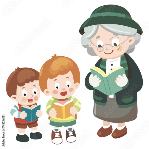 Happy Grandparents and Family Illustration Vector