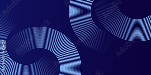 Abstract blue glowing geometric lines on dark blue background. Modern shiny blue circle lines pattern. Futuristic technology concept. Suit for cover, poster, banner, brochure, header, website
