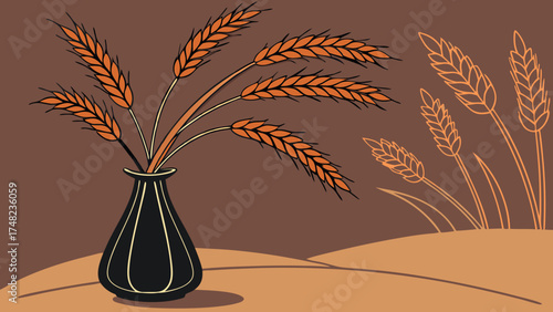 Wheat and Floral Arrangement Illustration.