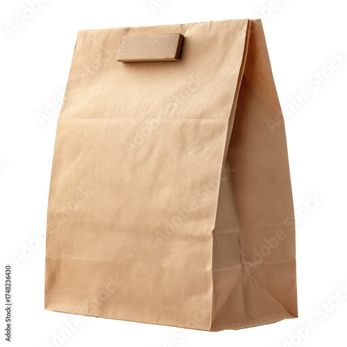 A plain brown paper bag with a simple handle, isolated on a transparent background for easy use in designs