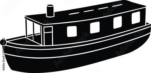  narrowboat vector, canal vessel icon  