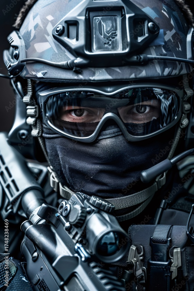 Fototapeta premium Special forces soldier wearing tactical gear and rifle