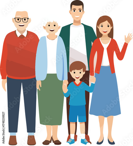 Happy Grandparents and Family Illustration Vector