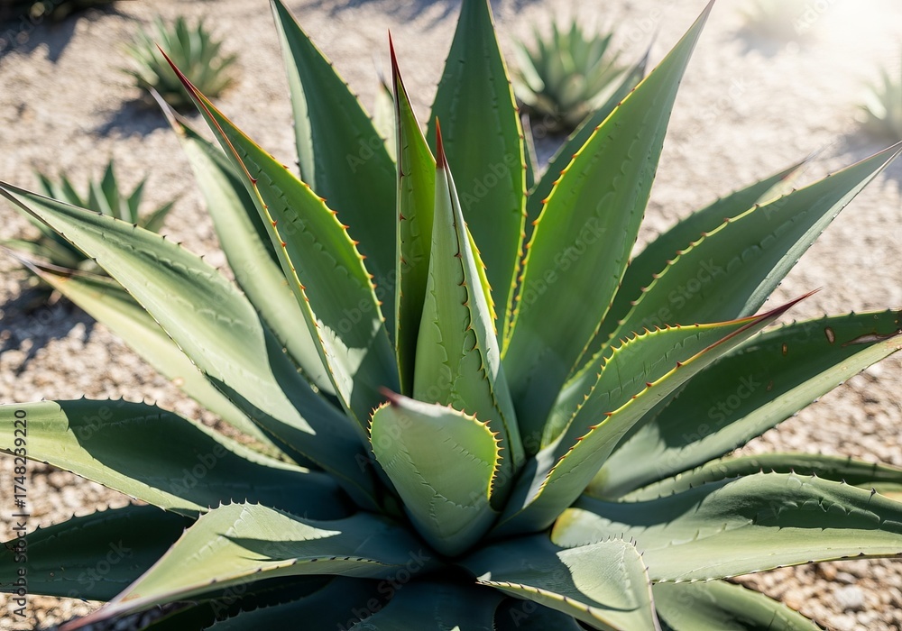 Fototapeta premium Closeup of a vibrant agave plant in xeriscape garden