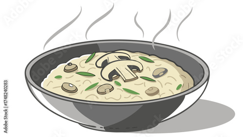 Steaming Bowl of Mushroom Risotto Illustration.