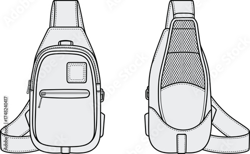 Sling backpack front and back view, modern travel bag design, casual shoulder pack, unisex crossbody style, durable outdoor accessory