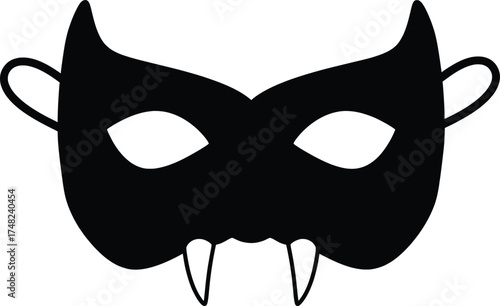 Halloween Costume Celebration, Black Silhouette Mask, Spooky Night Party, Graphic Illustration, Mysterious Atmosphere, Front View, Festive Concept