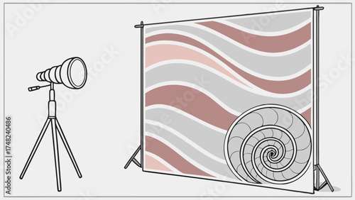 Studio setup with backdrop and telescope.