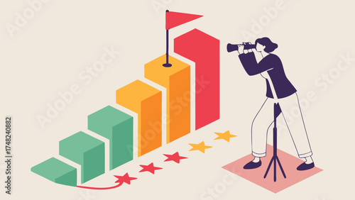 Success Vision Analyzing Growth and Achievement with a Telescope.
